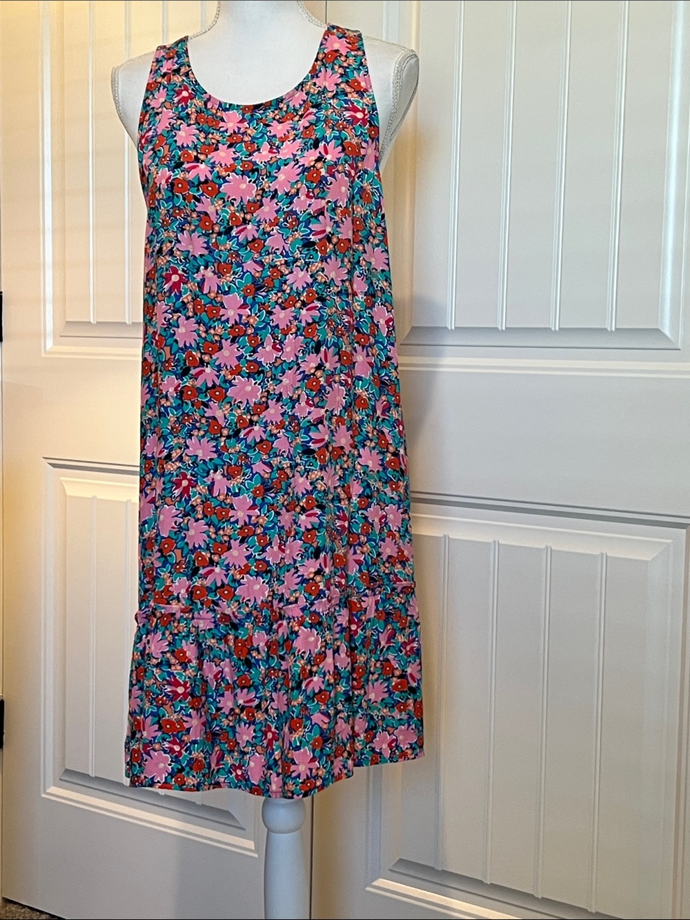 🌸 LOFT Petite Floral Tie Back Dress Pink Blue Sleeveless‎ Drop Waist Size LP - Picture 3 of 16